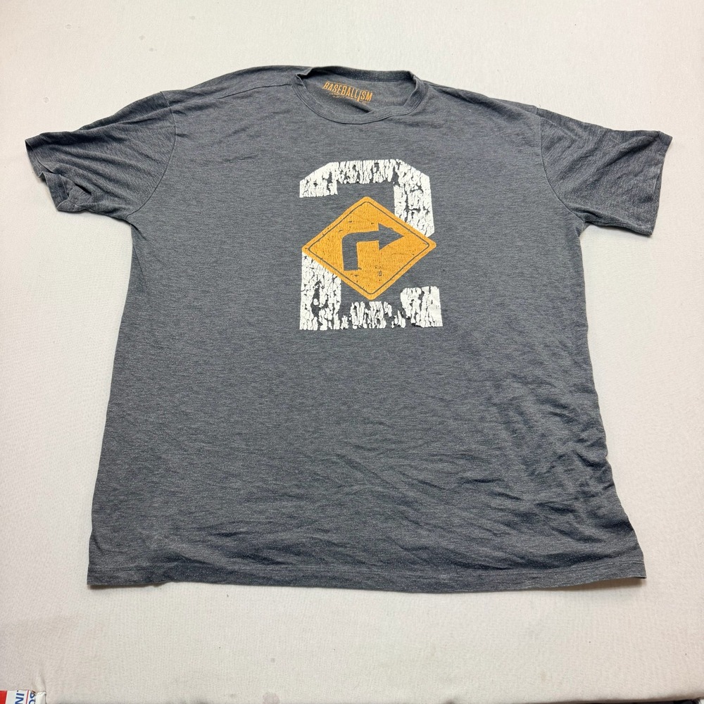Baseballism Graphic T-Shirt Mens Extra Large Gray Excellent Road Sign Number 2